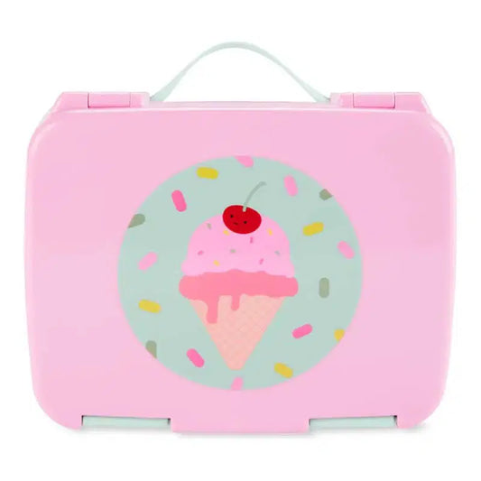 Skip Hop Spark Style Bento Kids Lunch Box with Ice Cream Design and pink Backround with light green handle