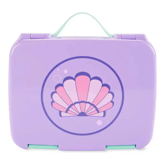 Skip Hop Spark Style Bento Kids Lunch Box With Seashell design and purpel backround with handle