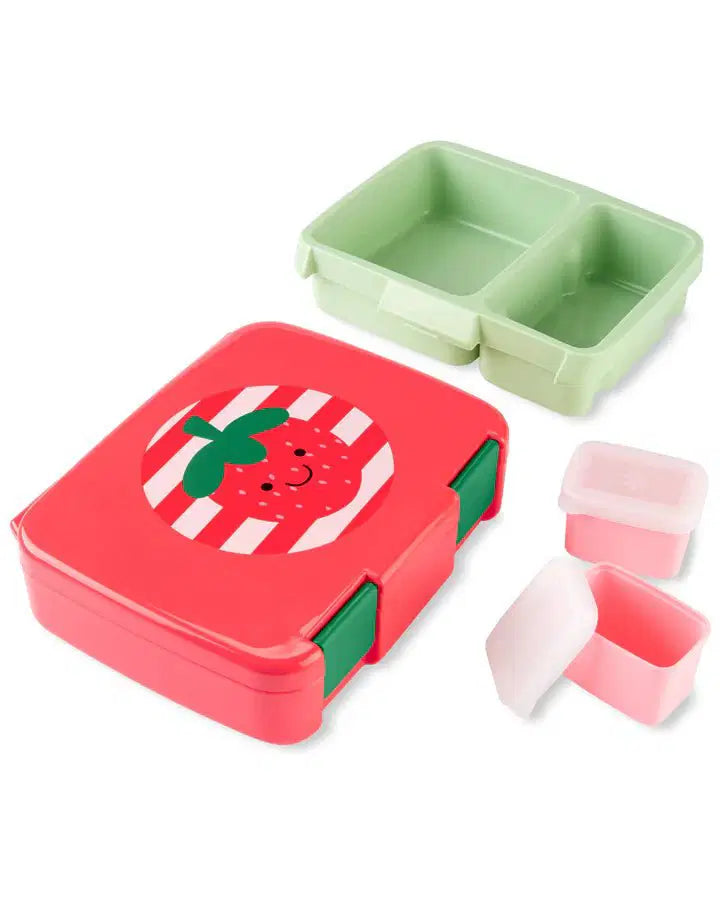 SKIP HOP BENTO LUNCH BOX WITH STRAWBERRY DESIGNE ON RED BACKROUND