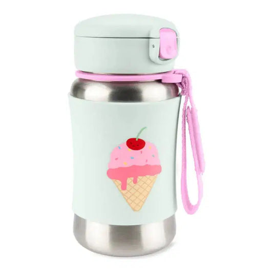Skip Hop pink and blue Stainless Steel Straw Bottle 350ml with ice cream patch