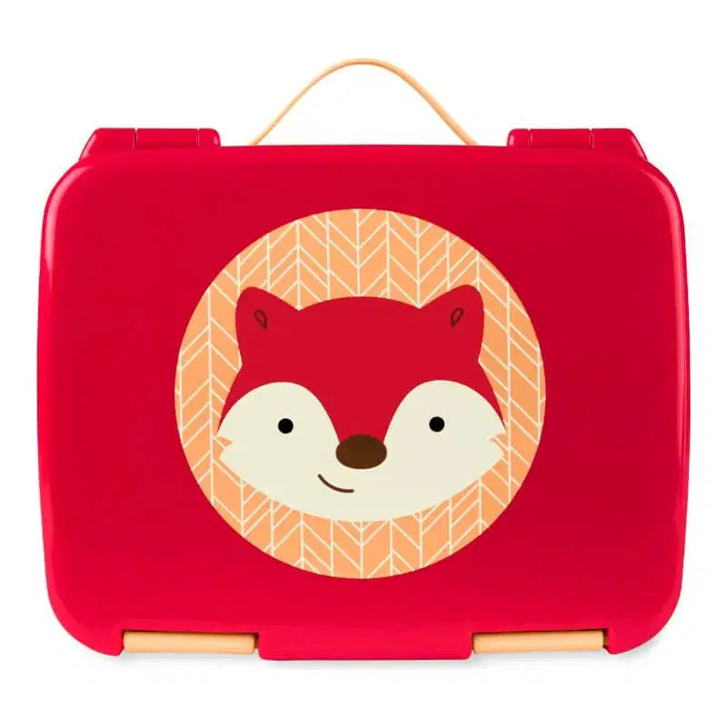 Skip Hop Kids Bento Lunch Box with Fox design and Red Backround with Orange Handle