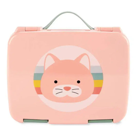Skip Hop kids Bento lunch box with cat design on pink background