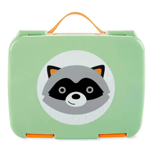 Skip Hop kids bento lunch box with Raccoon design on Green background