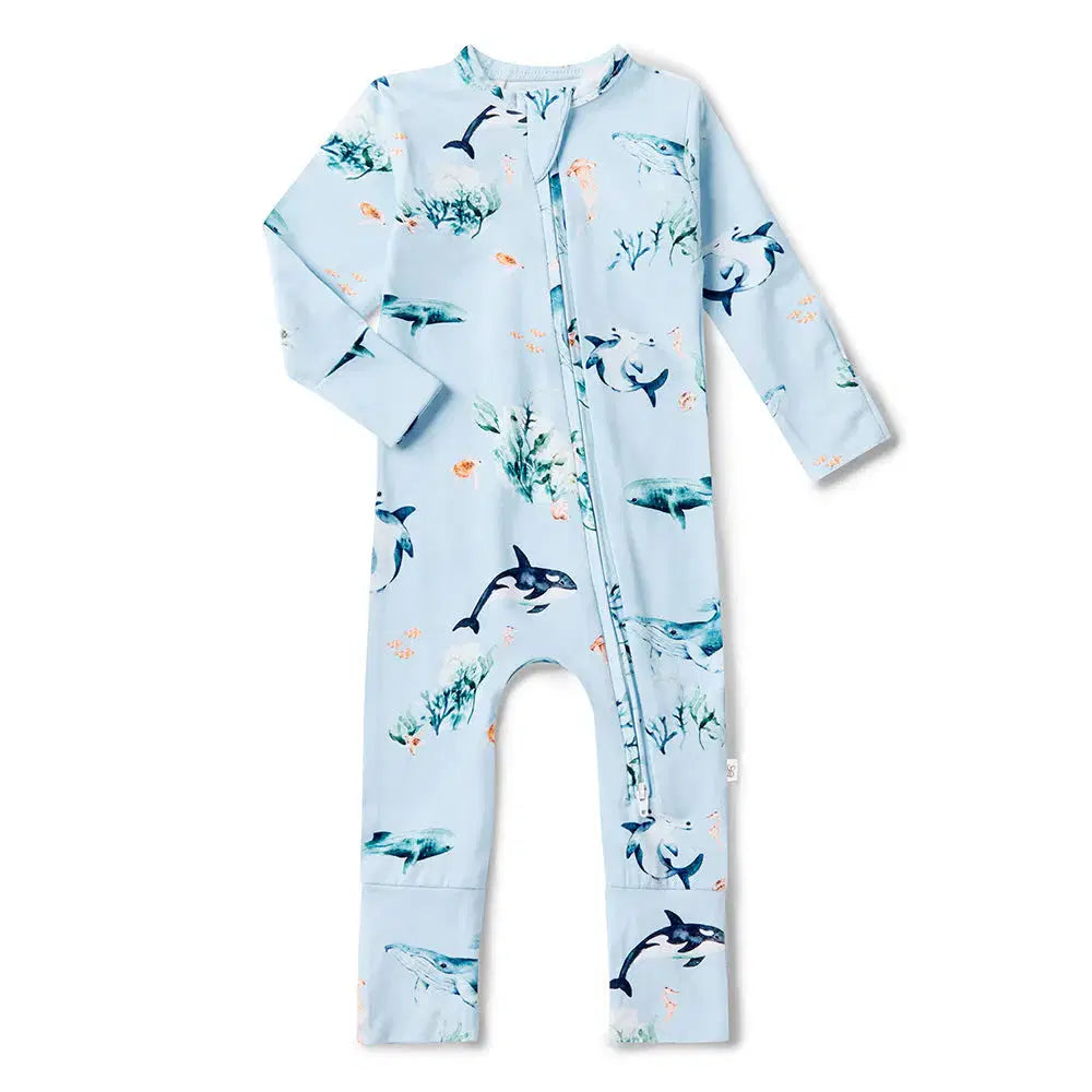 Snuggle Hunny, Blue Ocean Organic Snugglesuit Convertible Romper