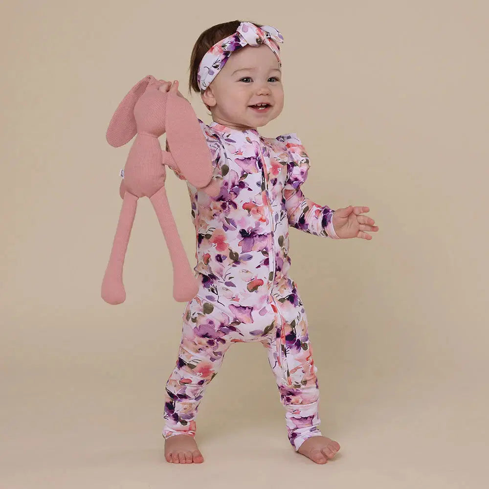 Snuggle Hunny, Blushing Beauty Organic Snugglesuit Convertible Romper with Frill