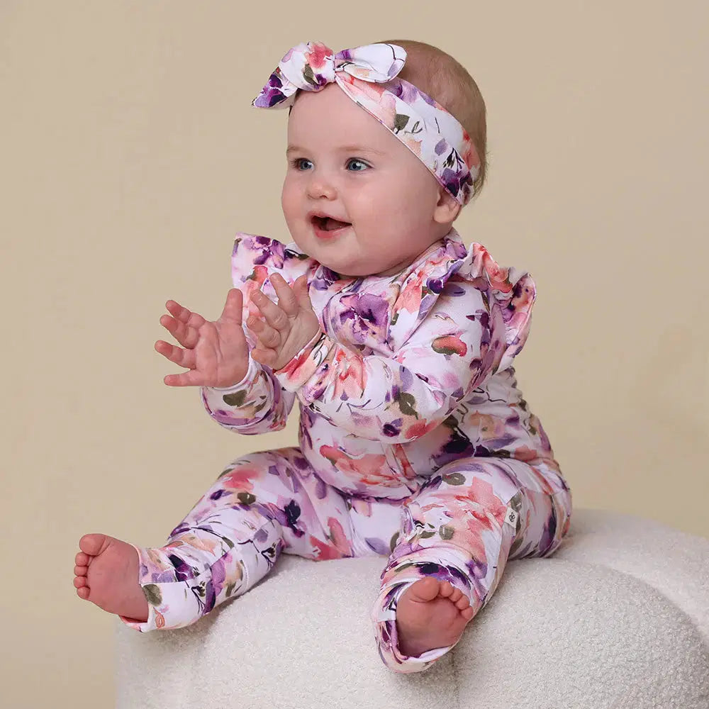 Snuggle Hunny Blushing Beauty Organic Snugglesuit Convertible Romper With Frill