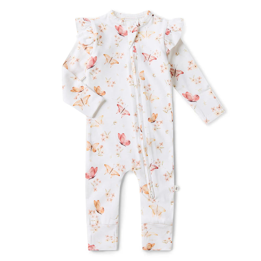 Snuggle Hunny, Butterfly Organic Snugglesuit Convertible Romper with Frill