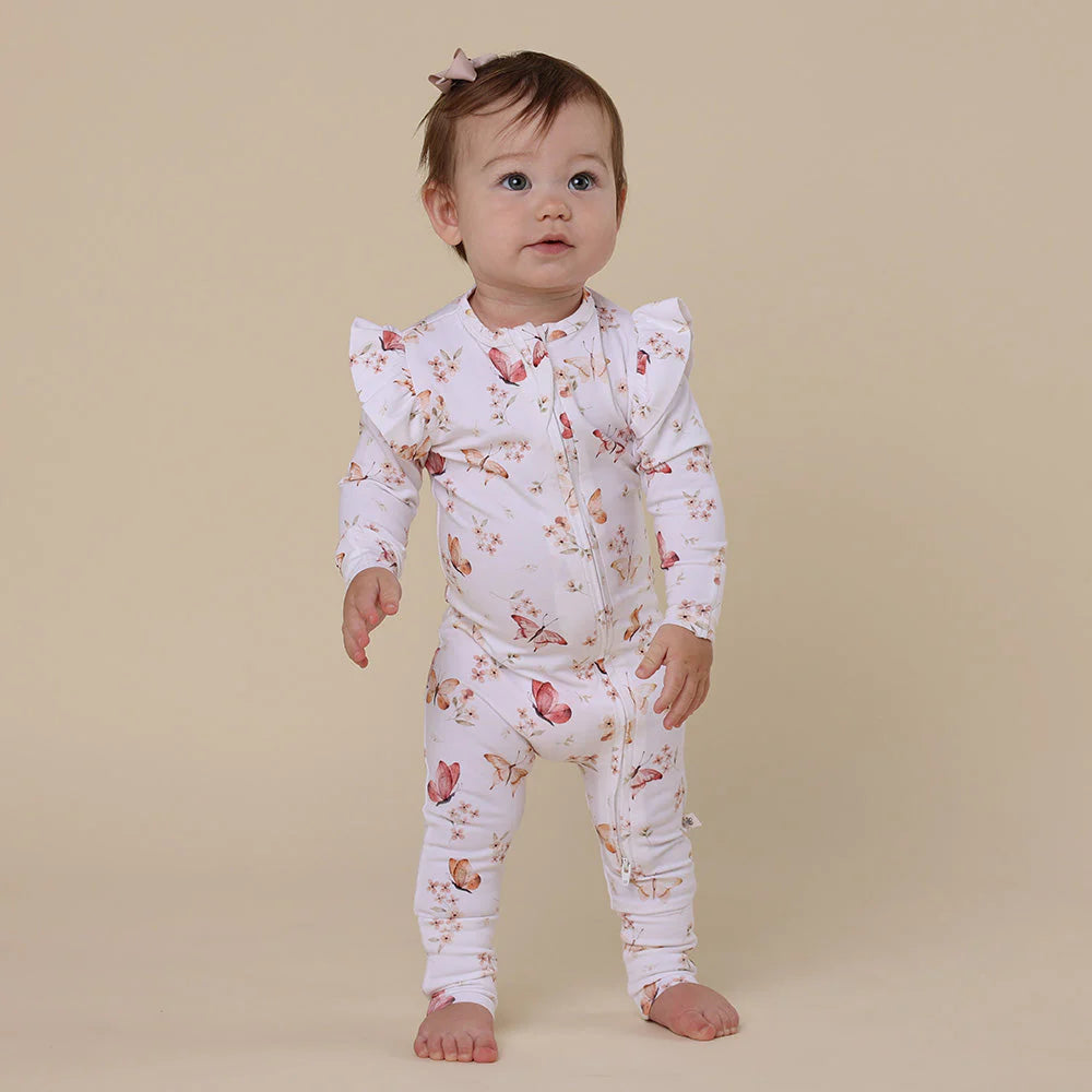 Snuggle Hunny, Butterfly Organic Snugglesuit Convertible Romper with Frill