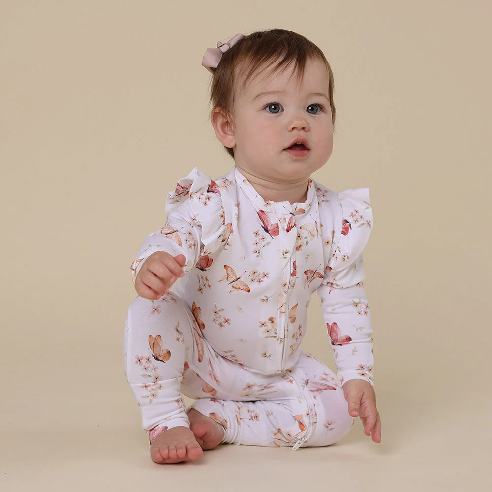 Snuggle Hunny, Butterfly Organic Snugglesuit Convertible Romper with Frill