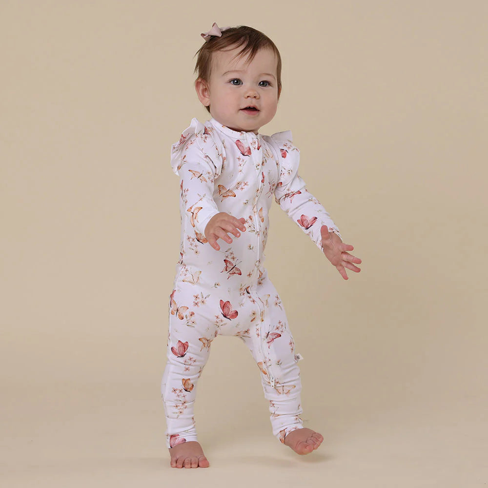 Snuggle Hunny, Butterfly Organic Snugglesuit Convertible Romper with Frill