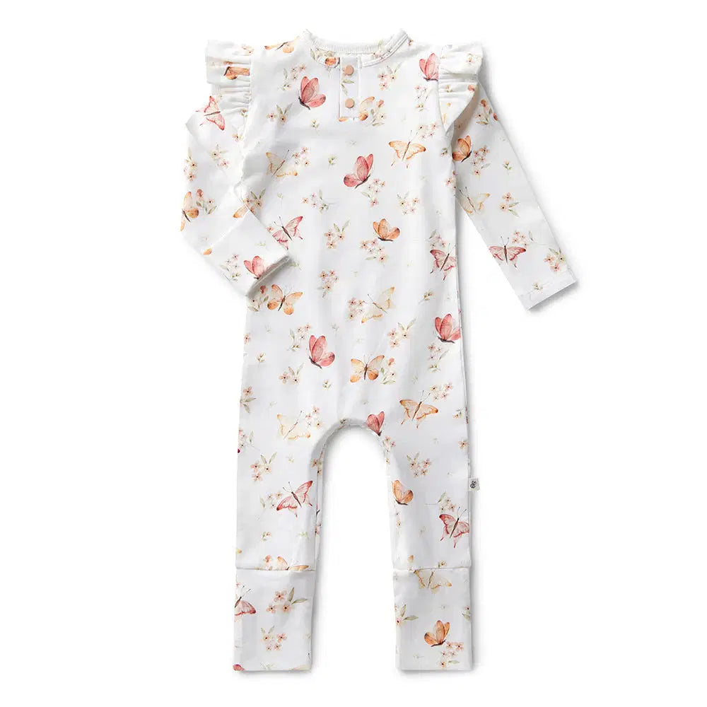 Butterfly Organic Snugglesuit Convertible Romper with Frill