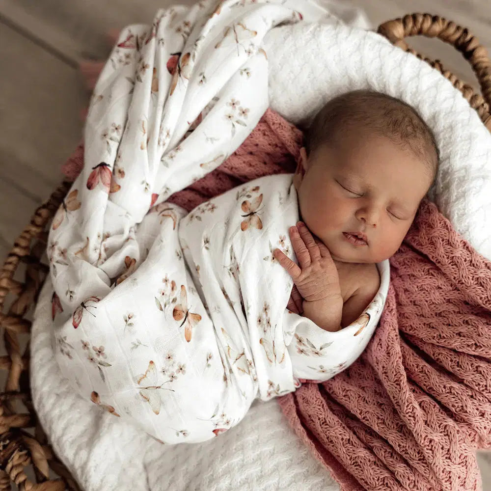 Snuggle Hunny Butterfly organic muslin wrap in gift set