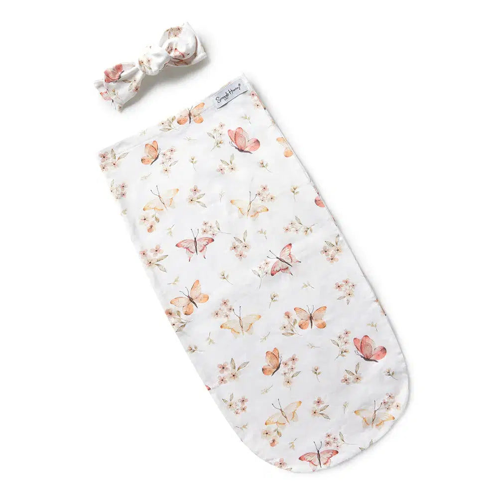 Snuggle Hunny Butterfly Organic Snuggle Swaddle Topnot Set
