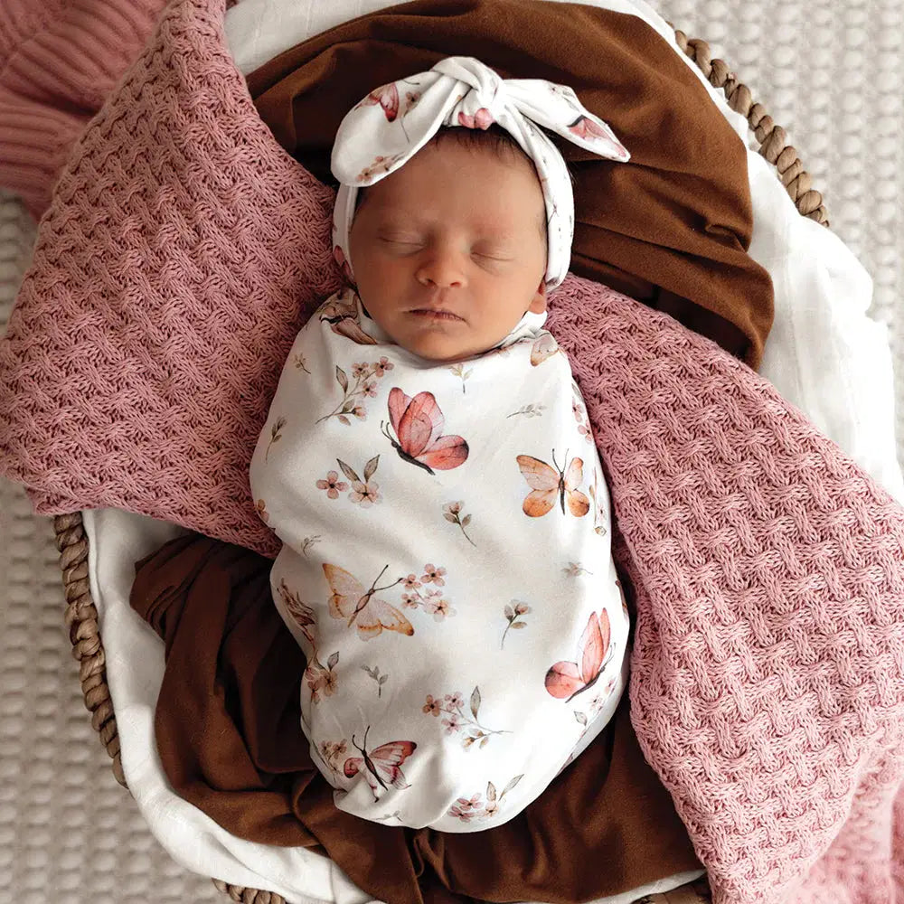 Snuggle Hunny Butterfly Organic Snuggle Swaddle Topnot Set