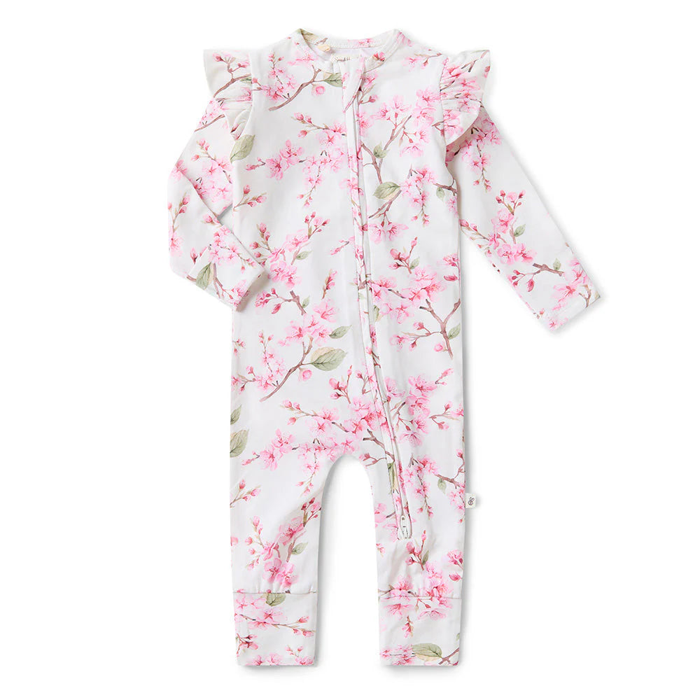 Snuggle Hunny, Cherry Blossom Organic Snugglesuit Convertible Romper with Frill