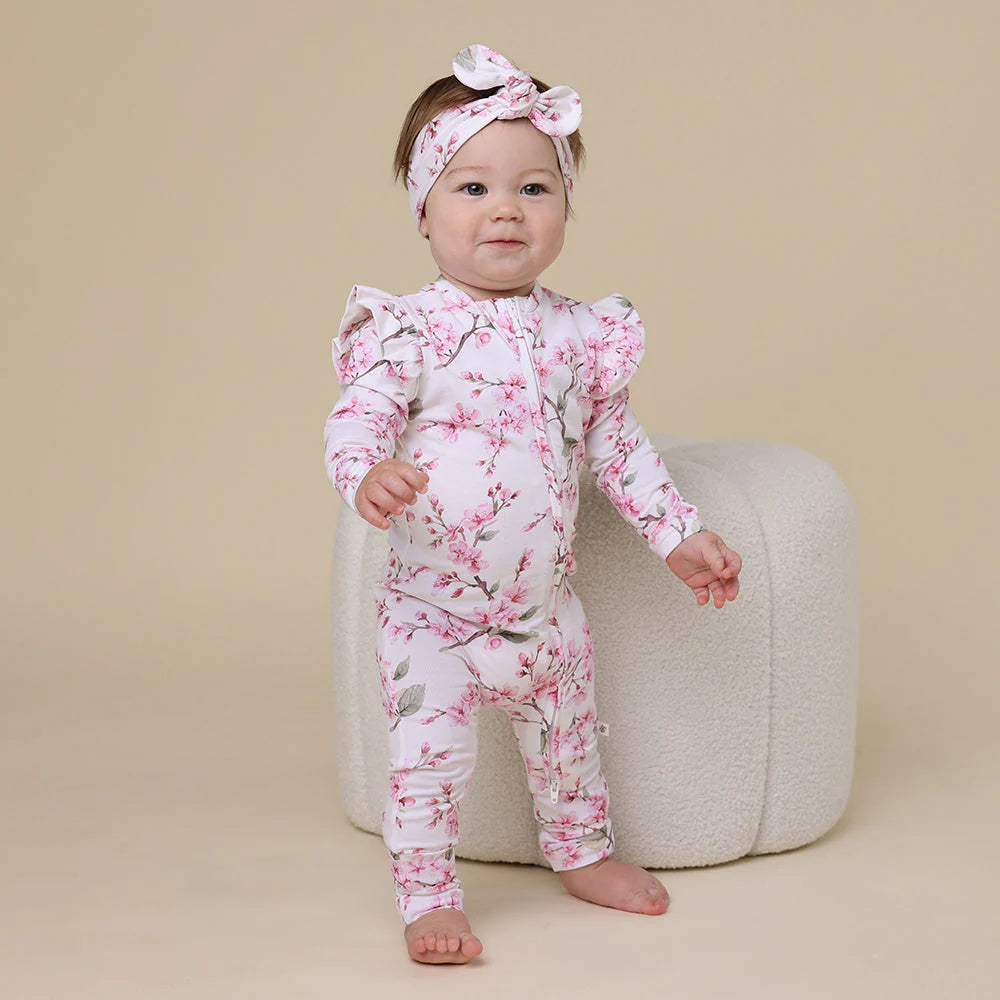 Snuggle Hunny, Cherry Blossom Organic Snugglesuit Convertible Romper with Frill