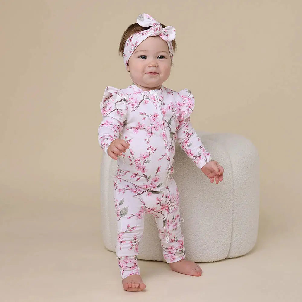 Snuggle Hunny, Cherry Blossom Organic Snugglesuit Convertible Romper with Frill