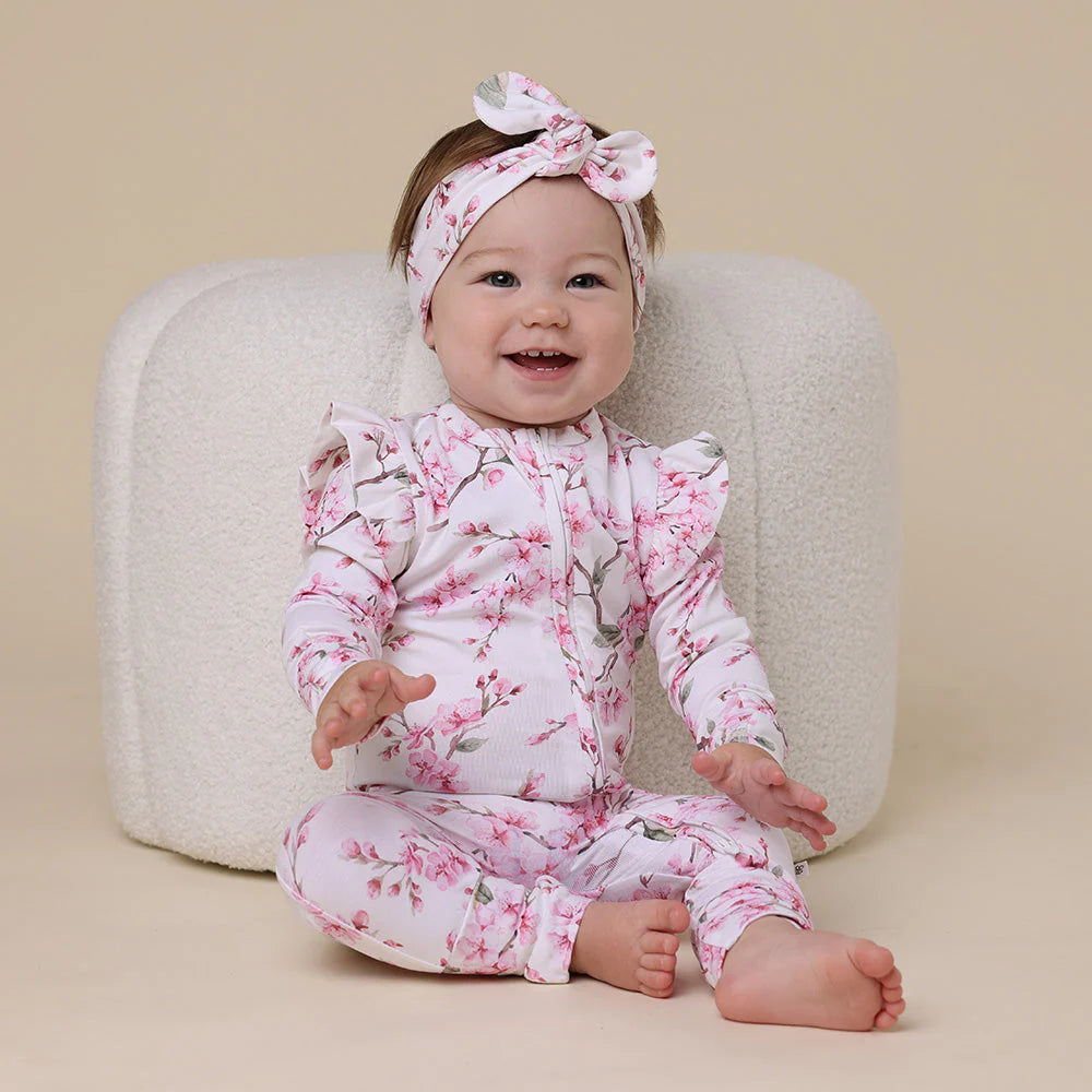 Snuggle Hunny, Cherry Blossom Organic Snugglesuit Convertible Romper with Frill
