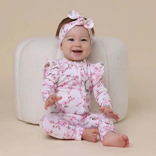 Snuggle Hunny Cherry Blossom organic frill romper in gift set