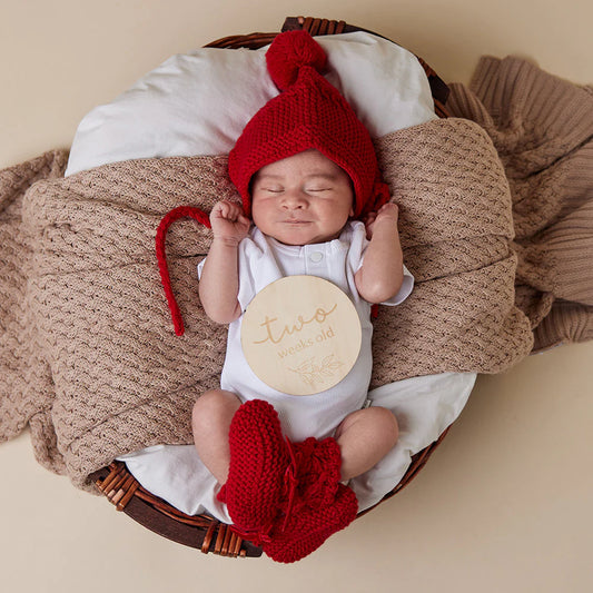 Snuggle Hunny, Red Merino Wool Bonnet & Booties