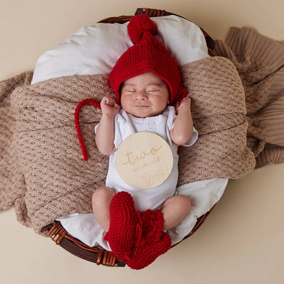 Snuggle Hunny, Red Merino Wool Bonnet & Booties
