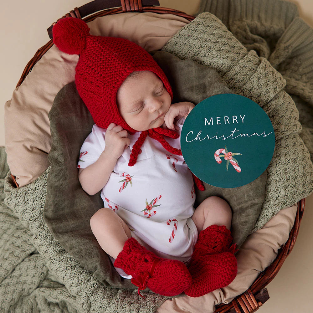 Snuggle Hunny, Red Merino Wool Bonnet & Booties