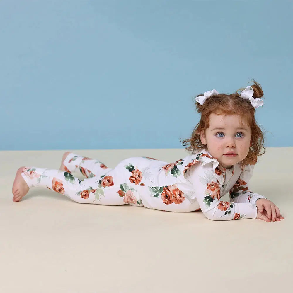 Snuggle Hunny, Rosebud Organic Snugglesuit Convertible Romper with Frill