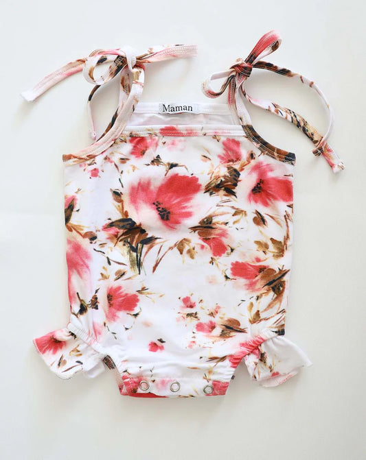 Baby Girls Stella Floral Print Cotton Jersey Tie Shoulder Romper