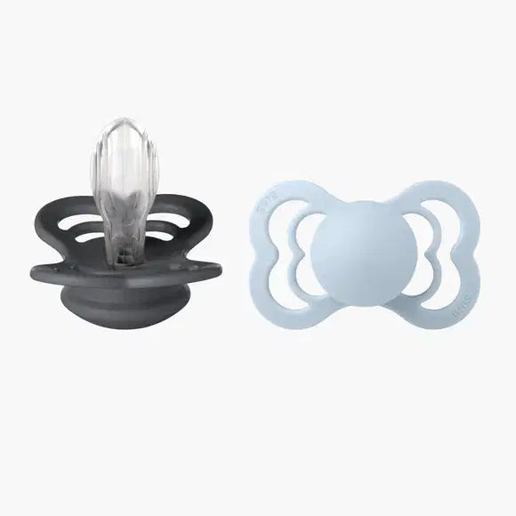 BIBS Supreme, Silicone S1 - Iron/Baby Blue - (2pk)
