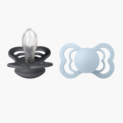 BIBS Supreme, Silicone S1 - Iron/Baby Blue - (2pk)