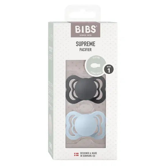 BIBS Supreme, Silicone S1 - Iron/Baby Blue - (2pk)