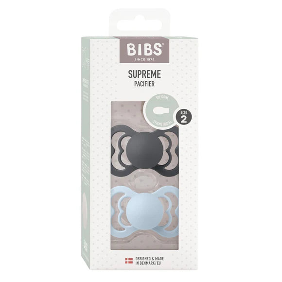 BIBS Supreme, Silicone S2 - Iron/Baby Blue - (2pk)