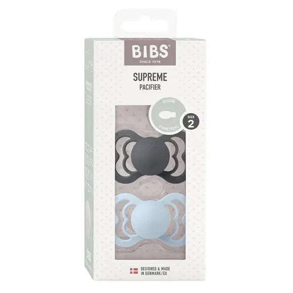 BIBS Supreme Silicone S2 Iron Baby Blue 2pk