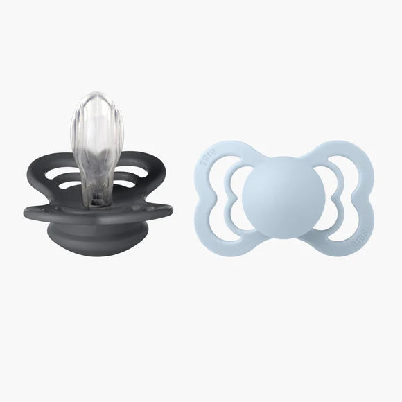 BIBS Supreme, Silicone S2 - Iron/Baby Blue - (2pk)