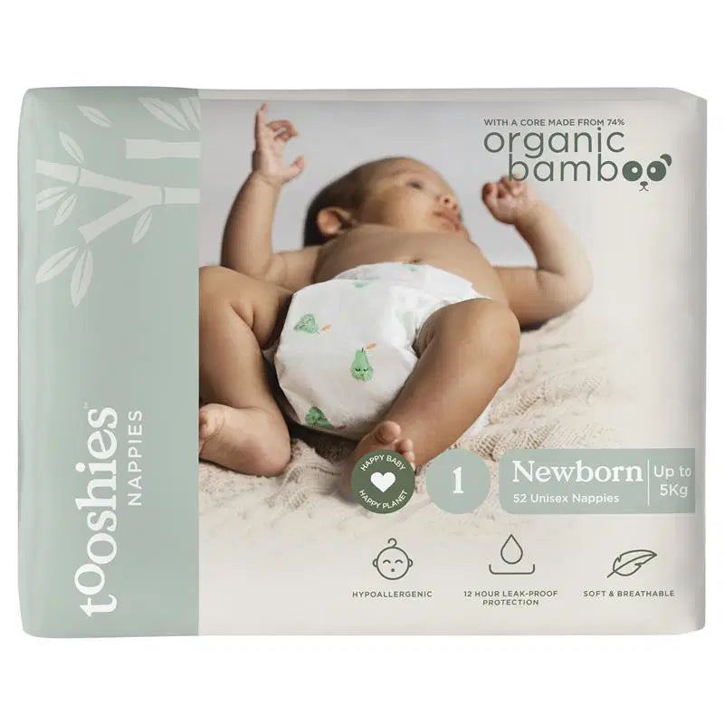 Tooshies 74% Organic Bamboo Nappies Size 1 Newborn 3 - 5kg 2x52pk - Bubs Universe