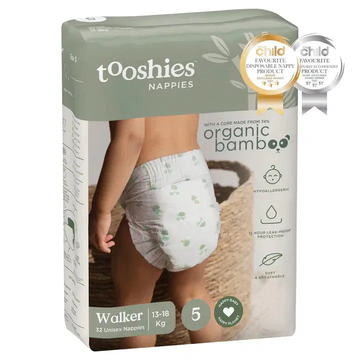 Tooshies %74 Organic Bamboo Nappies Size 5 Walker 13 - 15 KG 2x32pk - Bubs Universe