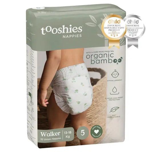 Tooshies %74 Organic Bamboo Nappies Size 5 Walker 13 - 15 KG 2x32pk - Bubs Universe