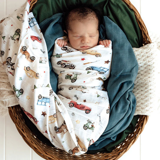 Snuggle Hunny Vintage Cars Organic Muslin Wrap